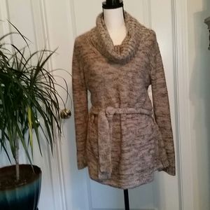 Soft snuggly cowl-neck belted tunic